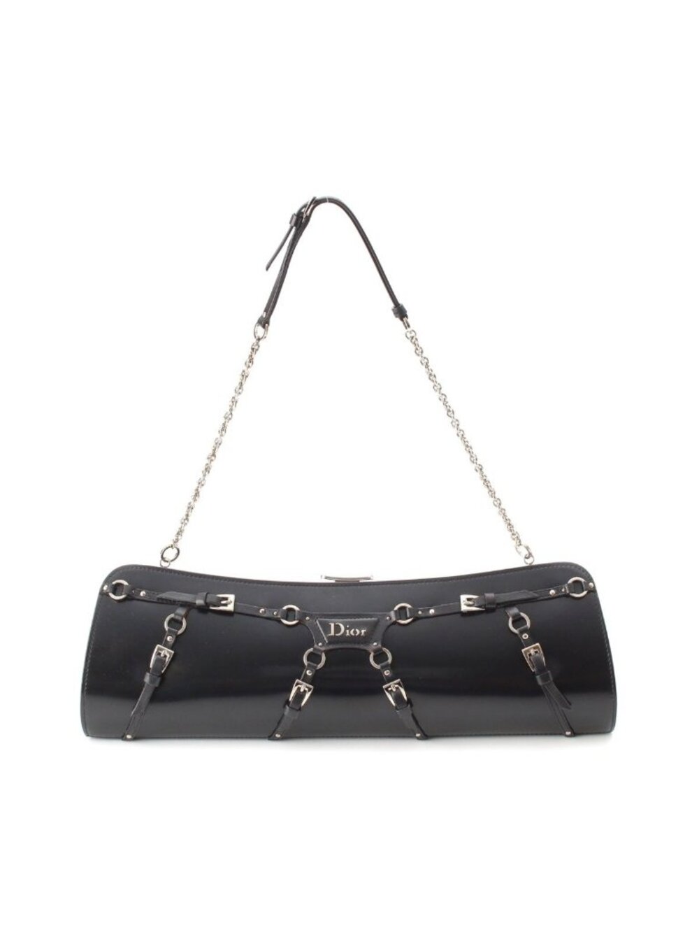 Dior Galiano Era Leather Bondage Chain Shoulder Bag Black